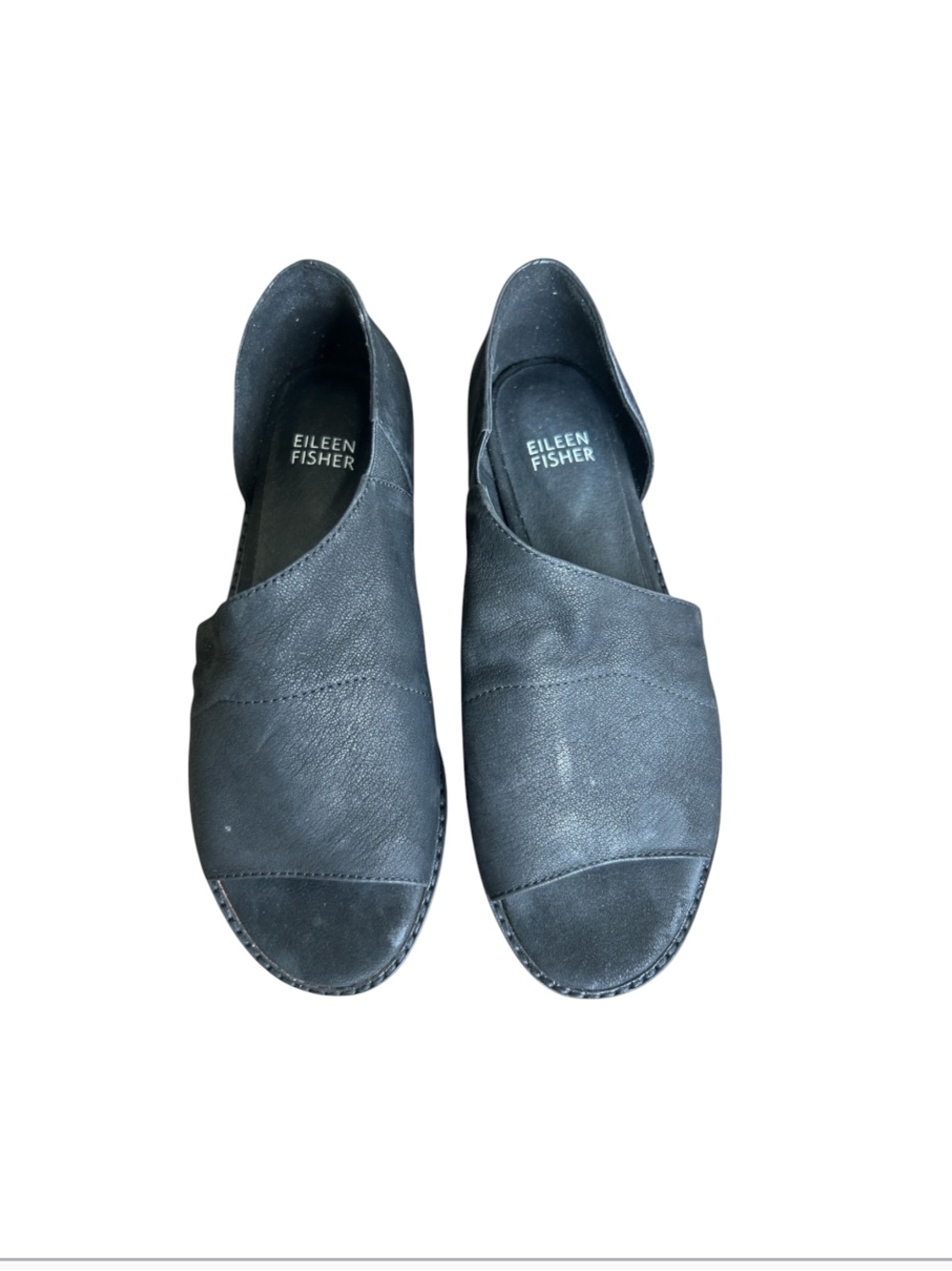 Eileen Fisher Black Leather Slip-On Open Toe Flats Loafers Comfort Shoes Size 6